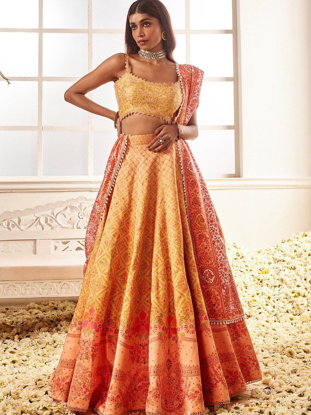 Lashkaraa Yellow Multicolor Floral Printed Lehenga